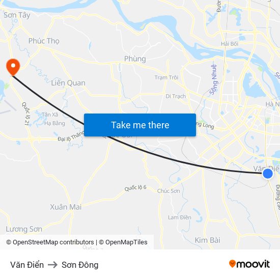 Văn Điển to Sơn Đông map