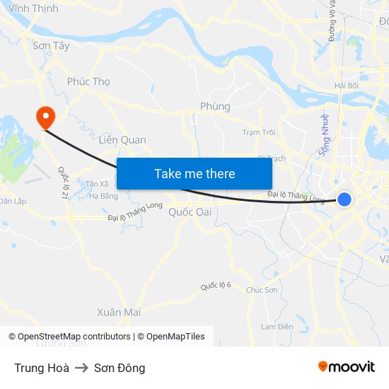 Trung Hoà to Sơn Đông map