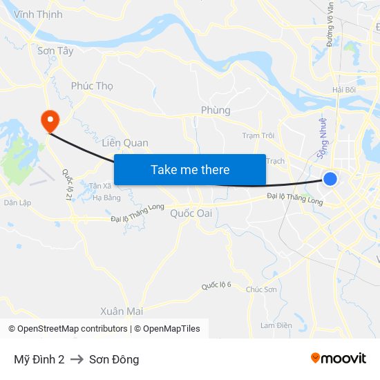 Mỹ Đình 2 to Sơn Đông map