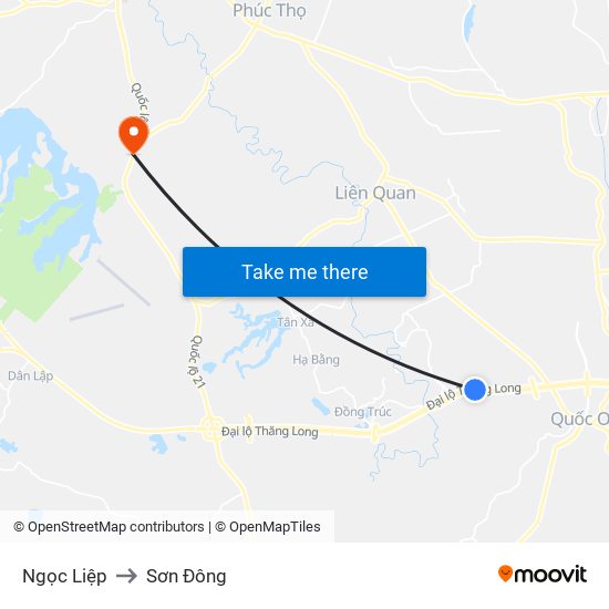 Ngọc Liệp to Sơn Đông map