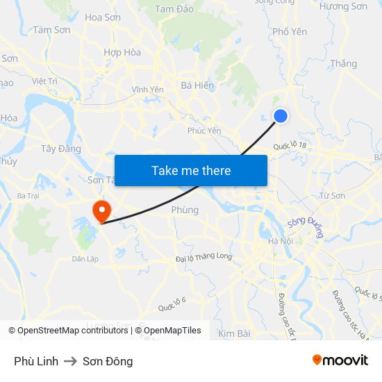 Phù Linh to Sơn Đông map