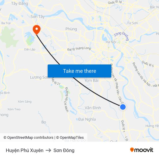 Huyện Phú Xuyên to Sơn Đông map