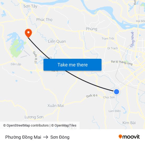 Phường Đồng Mai to Sơn Đông map