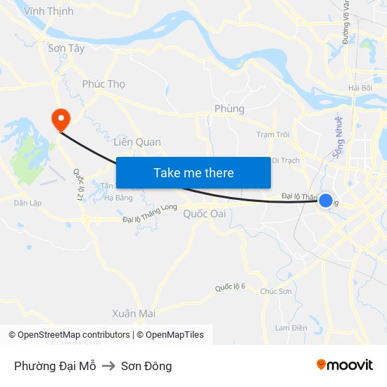 Phường Đại Mỗ to Sơn Đông map