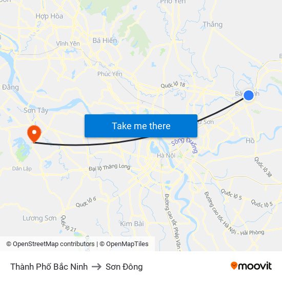 Thành Phố Bắc Ninh to Sơn Đông map