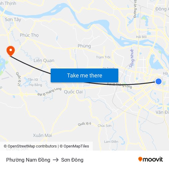 Phường Nam Đồng to Sơn Đông map