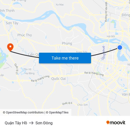 Quận Tây Hồ to Sơn Đông map