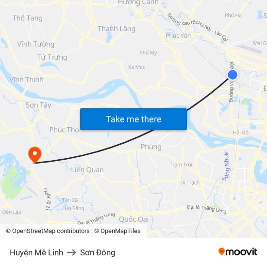 Huyện Mê Linh to Sơn Đông map