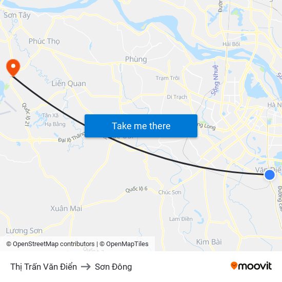 Thị Trấn Văn Điển to Sơn Đông map