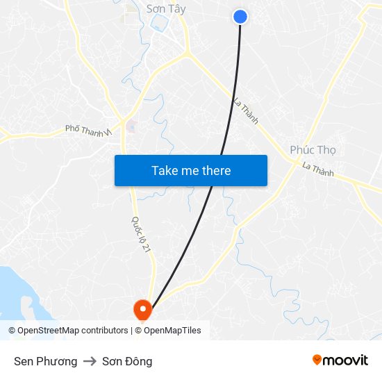 Sen Phương to Sơn Đông map