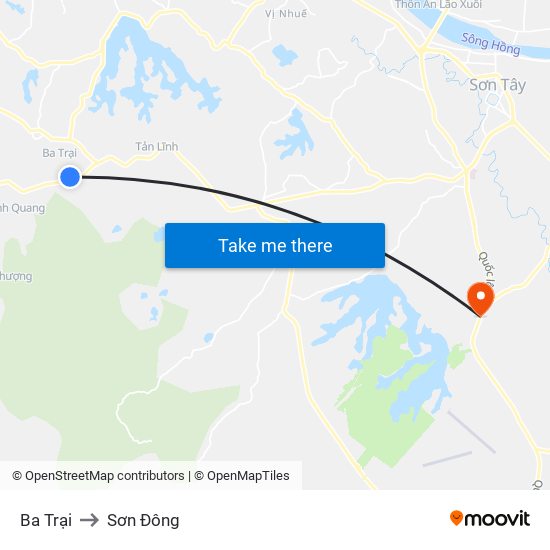 Ba Trại to Sơn Đông map