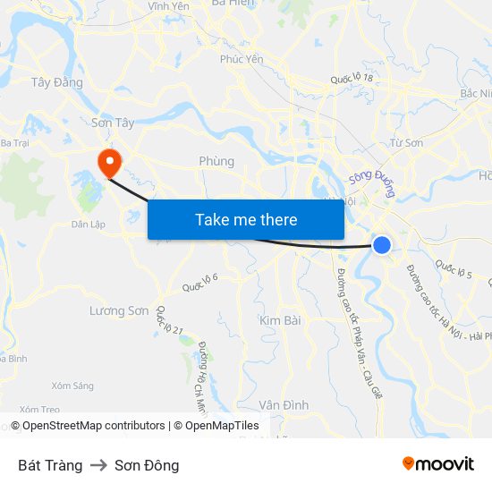 Bát Tràng to Sơn Đông map