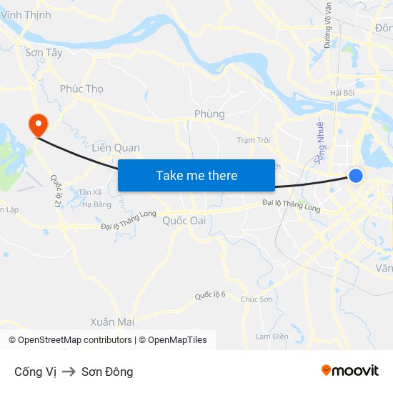 Cống Vị to Sơn Đông map