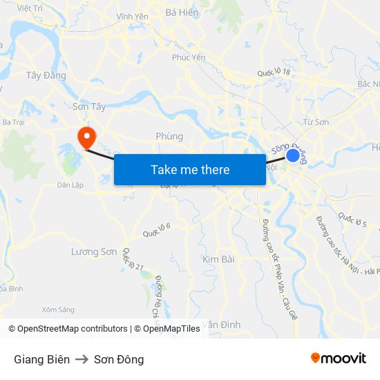 Giang Biên to Sơn Đông map