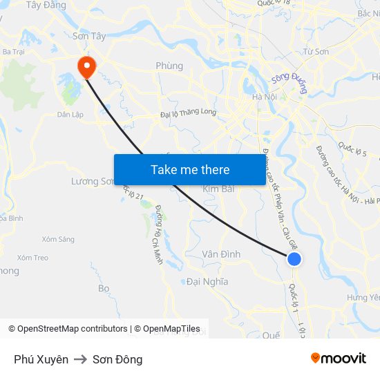 Phú Xuyên to Sơn Đông map