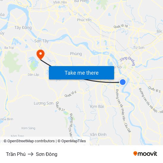 Trần Phú to Sơn Đông map