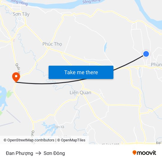 Đan Phượng to Sơn Đông map