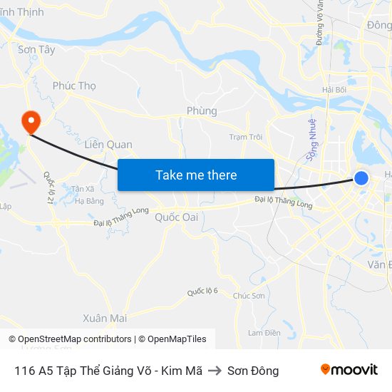 116 A5 Tập Thể Giảng Võ - Kim Mã to Sơn Đông map