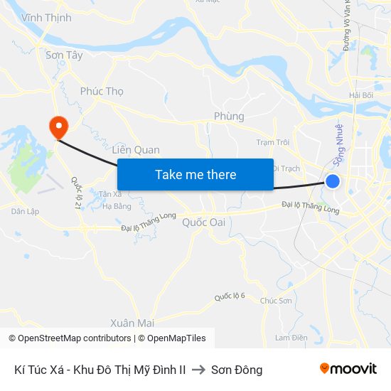 Kí Túc Xá - Khu Đô Thị Mỹ Đình II to Sơn Đông map