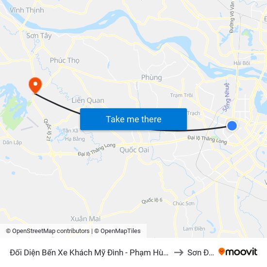 Đối Diện Bến Xe Khách Mỹ Đình - Phạm Hùng (Cột Trước) to Sơn Đông map