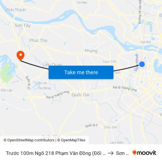 Trước 100m Ngõ 218 Phạm Văn Đồng (Đối Diện Công Viên Hòa Bình) to Sơn Đông map