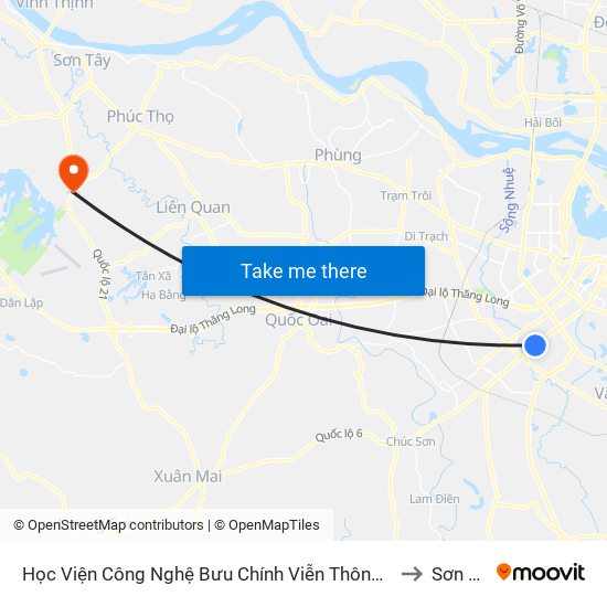 Học Viện Công Nghệ Bưu Chính Viễn Thông - Trần Phú (Hà Đông) to Sơn Đông map