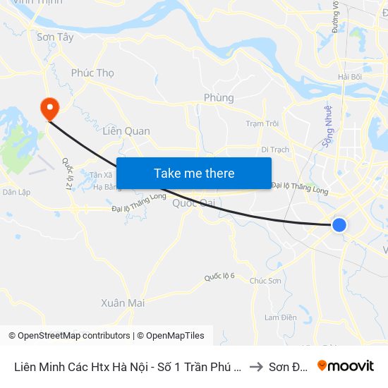 Liên Minh Các Htx Hà Nội - Số 1 Trần Phú (Hà Đông) to Sơn Đông map