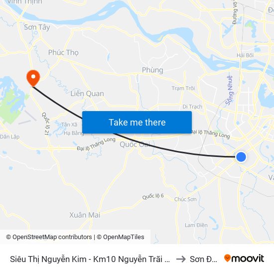 Siêu Thị Nguyễn Kim - Km10 Nguyễn Trãi (Hà Đông) to Sơn Đông map