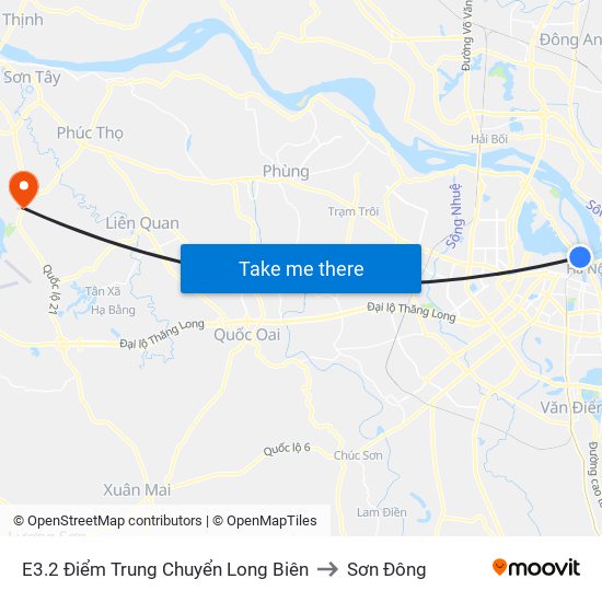 E3.2 Điểm Trung Chuyển Long Biên to Sơn Đông map