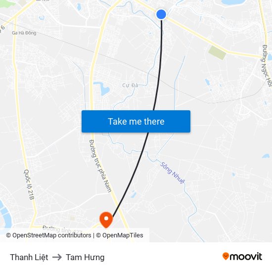 Thanh Liệt to Tam Hưng map