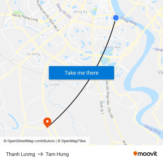 Thanh Lương to Tam Hưng map