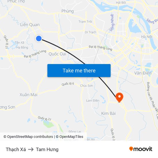 Thạch Xá to Tam Hưng map