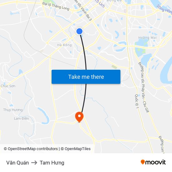 Văn Quán to Tam Hưng map