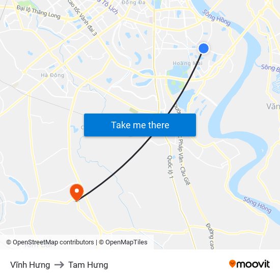 Vĩnh Hưng to Tam Hưng map