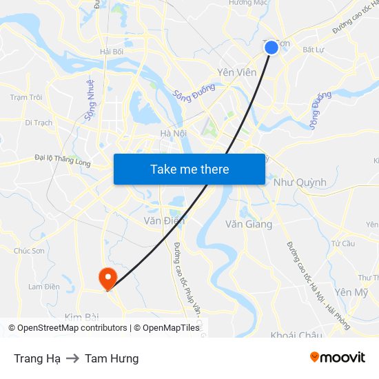 Trang Hạ to Tam Hưng map