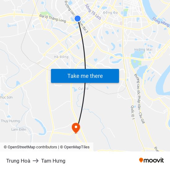 Trung Hoà to Tam Hưng map