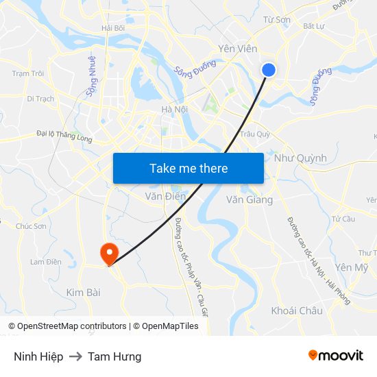 Ninh Hiệp to Tam Hưng map