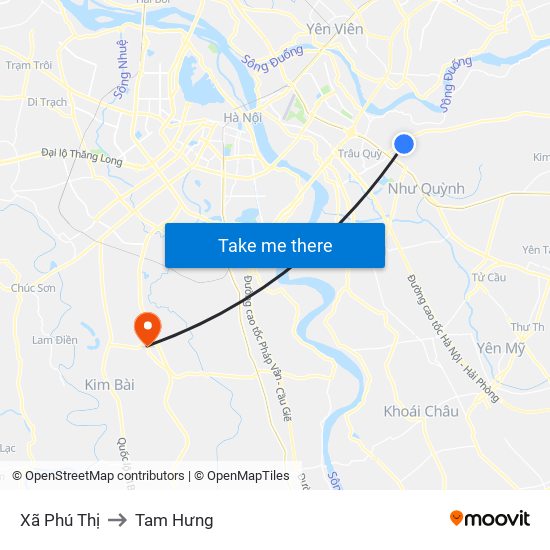 Xã Phú Thị to Tam Hưng map