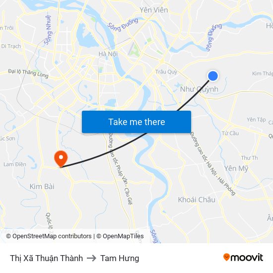 Thị Xã Thuận Thành to Tam Hưng map