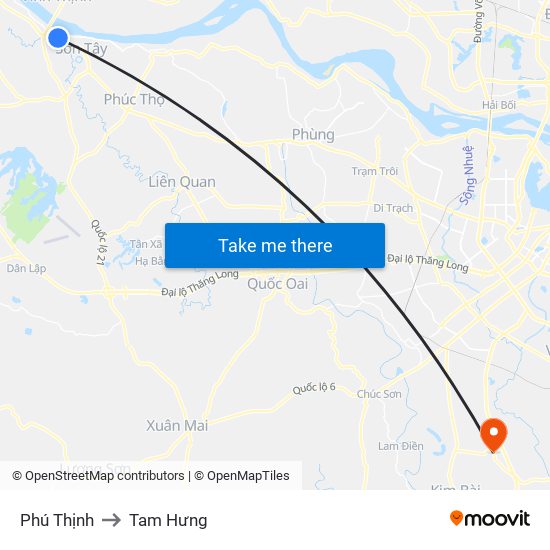 Phú Thịnh to Tam Hưng map