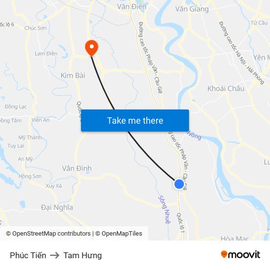 Phúc Tiến to Tam Hưng map