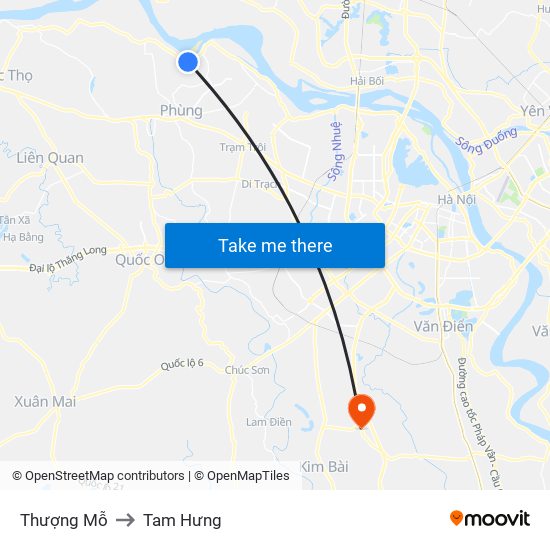 Thượng Mỗ to Tam Hưng map