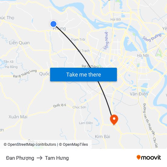 Đan Phượng to Tam Hưng map