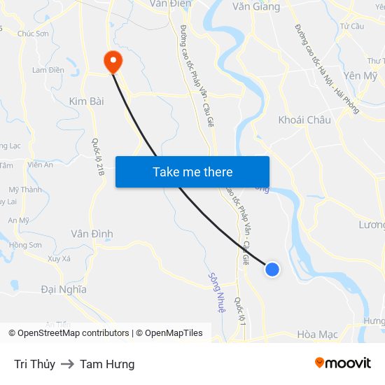 Tri Thủy to Tam Hưng map