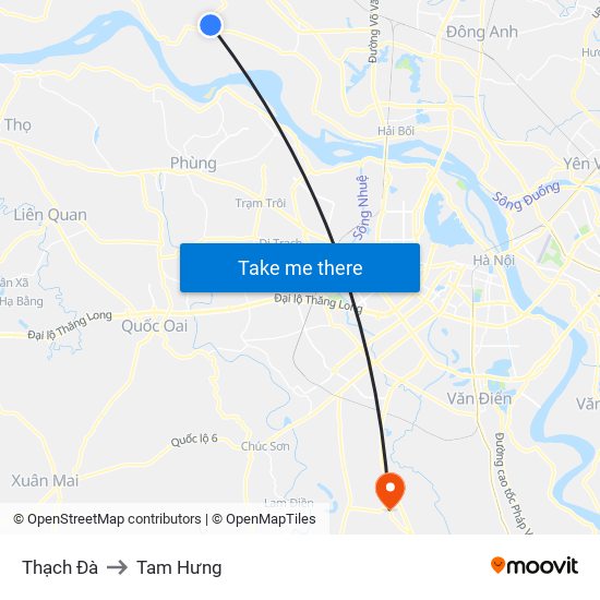 Thạch Đà to Tam Hưng map