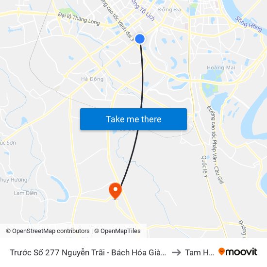 Trước Số 277 Nguyễn Trãi - Bách Hóa Giày Thượng Đình to Tam Hưng map