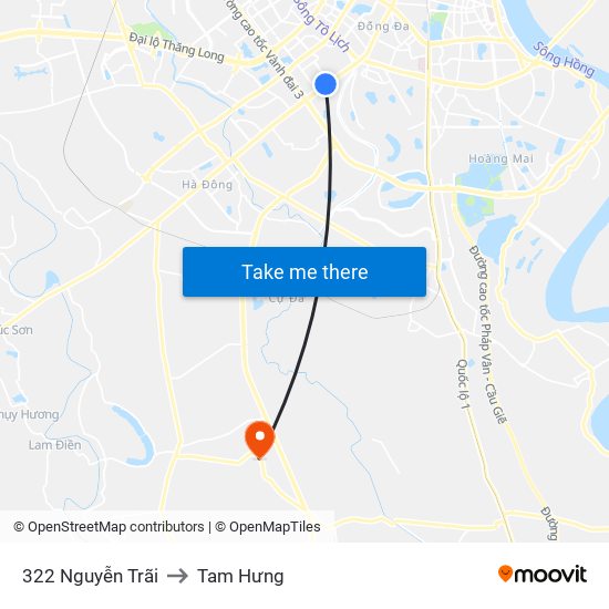 322 Nguyễn Trãi to Tam Hưng map