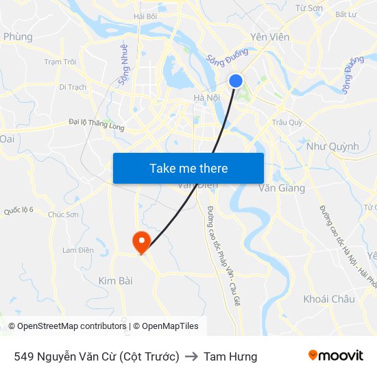 549 Nguyễn Văn Cừ (Cột Trước) to Tam Hưng map