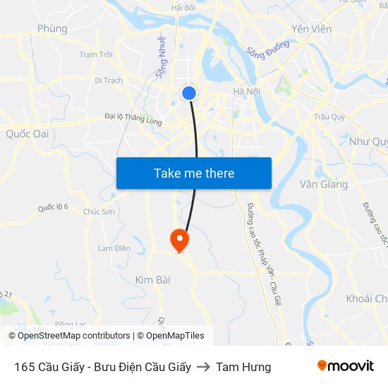 165 Cầu Giấy - Bưu Điện Cầu Giấy to Tam Hưng map