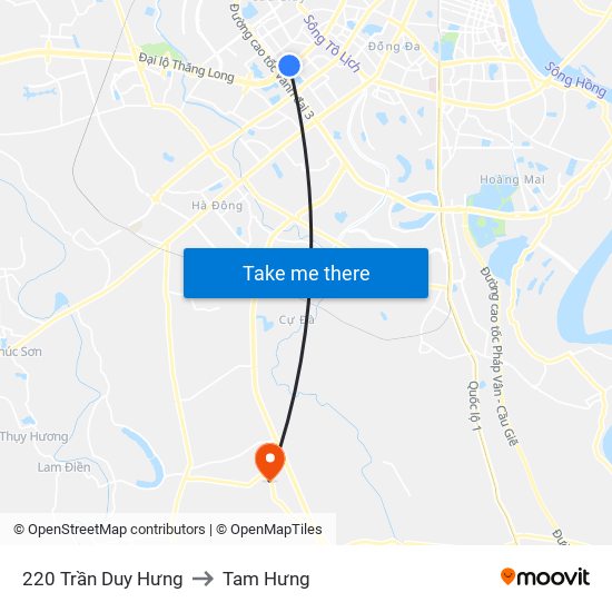 220 Trần Duy Hưng to Tam Hưng map